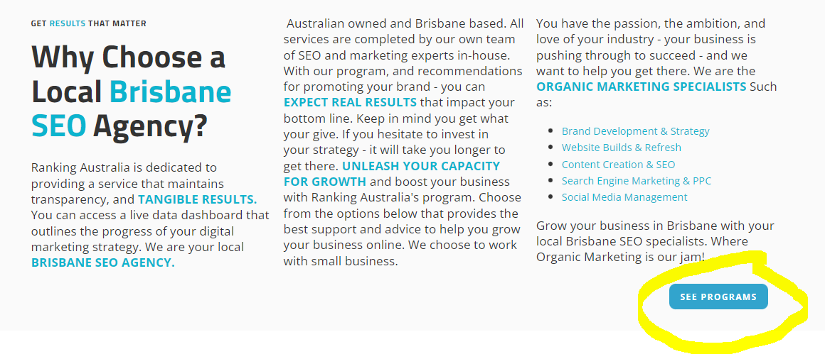 SEO explained - Call to action example button