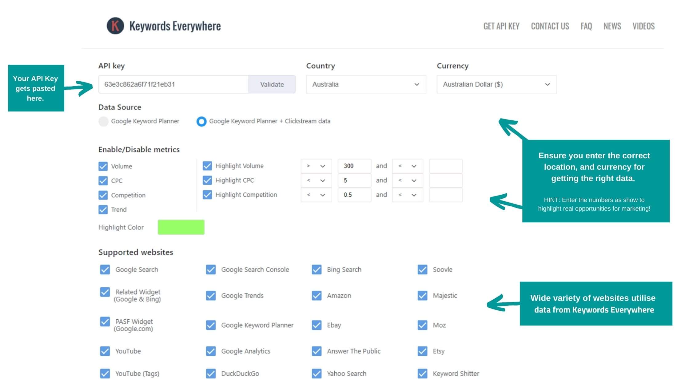 Keywords Everywhere Settings for Marketing